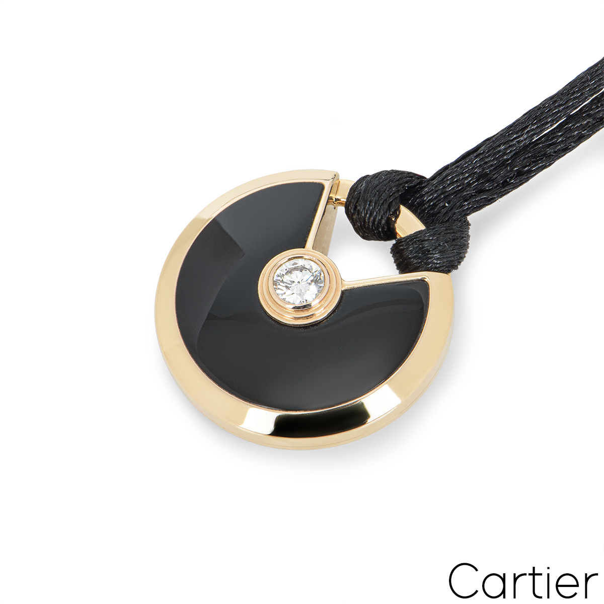 Cartier Rose Gold Diamond & Onyx Amulette De Cartier Necklace